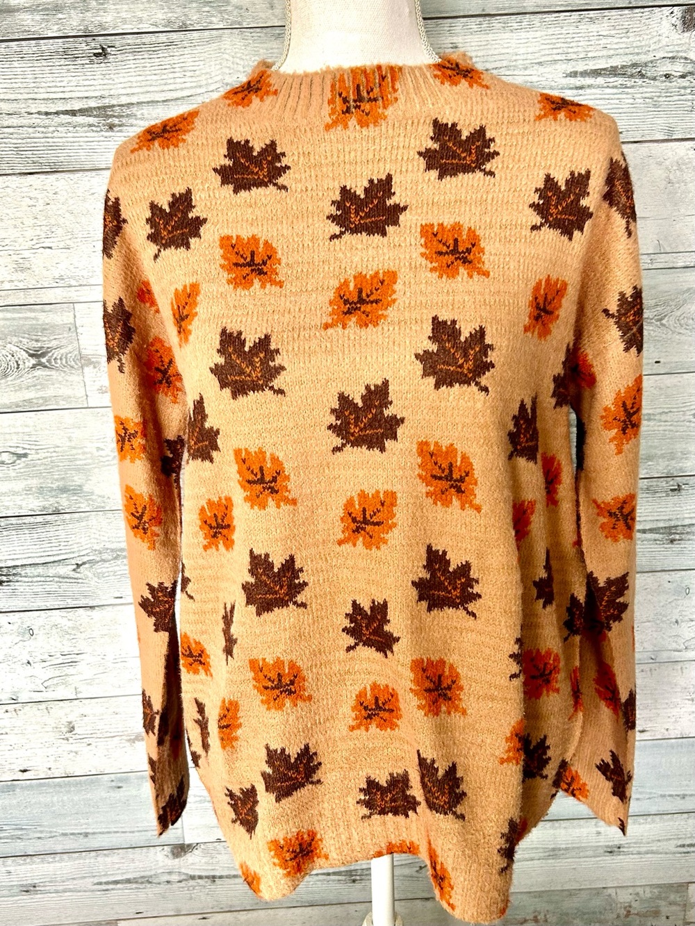 Autumn Leaf Knit Sweater in khaki and Brown